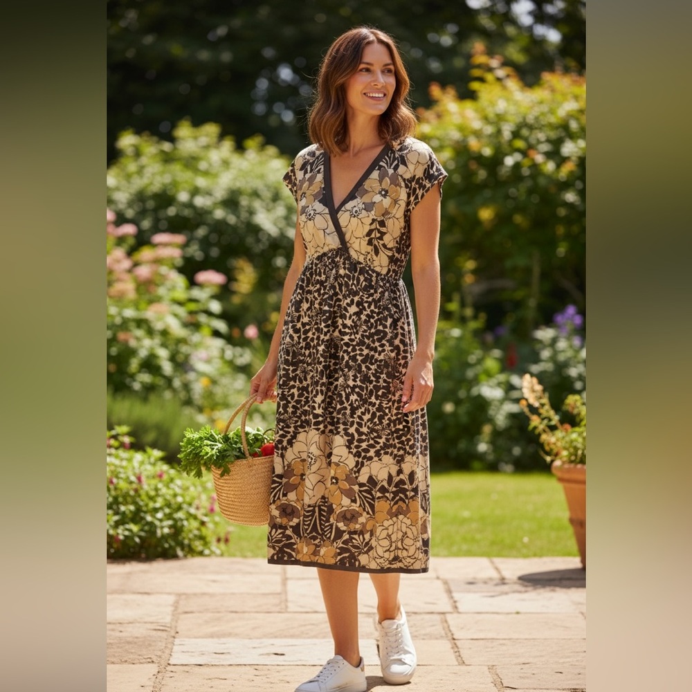 Halogen 100% Spun Silk Dress Floral Empire Waist